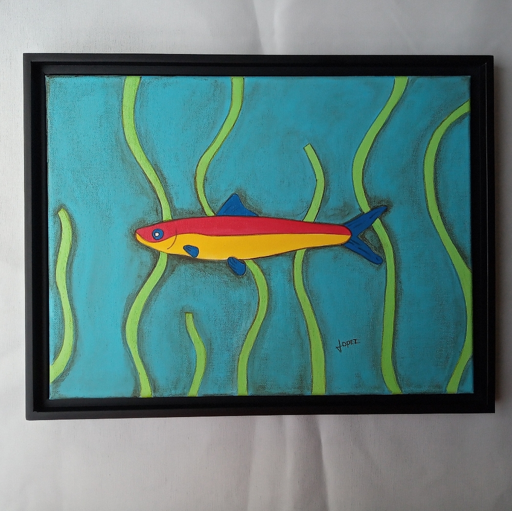 Original Acrylic Painting Sardine with Black Frame